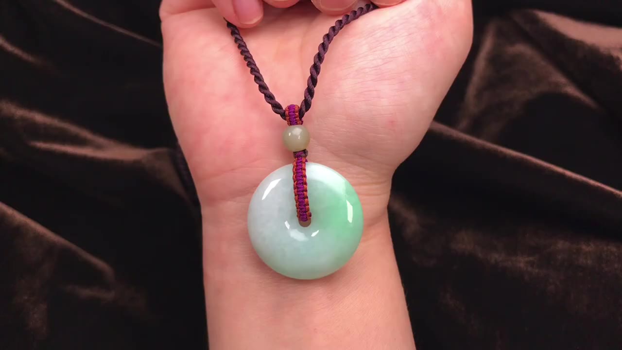 碧玉丰珠宝 天然缅甸翡翠吊坠 白底青 平安扣项链吊坠