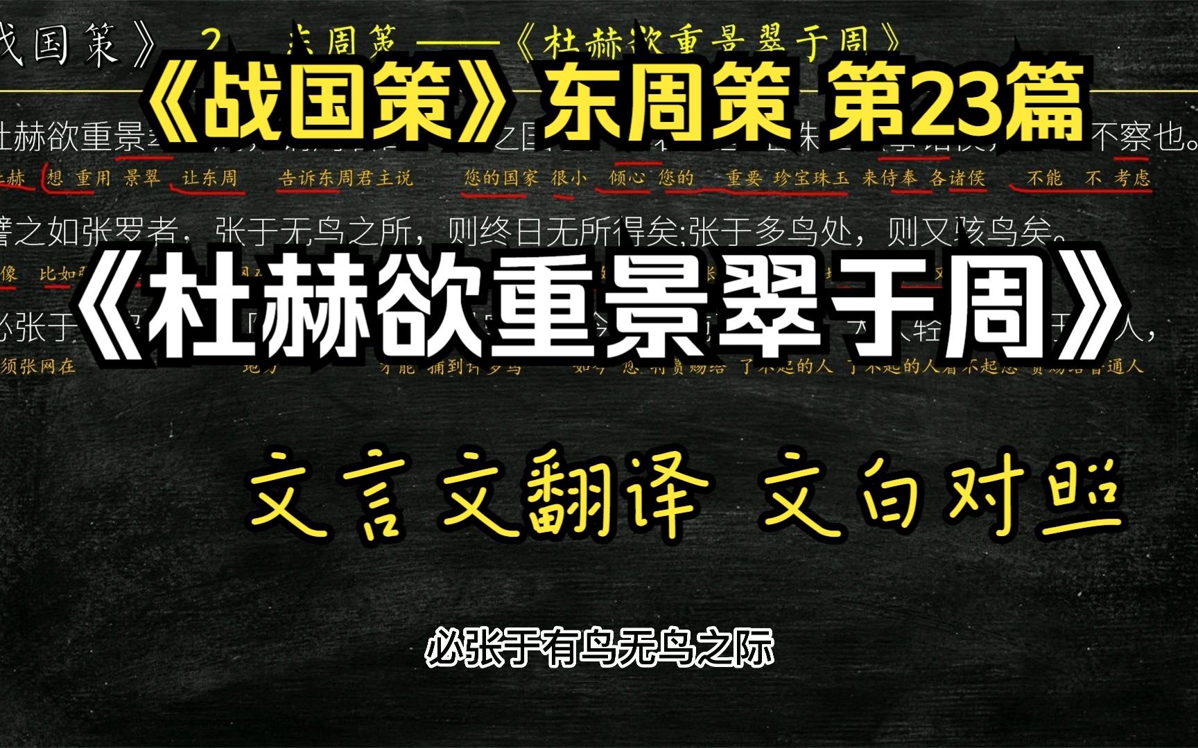 [图]《战国策》东周策《杜赫欲重景翠于周》全文解读翻译 文白对照 文言文解释