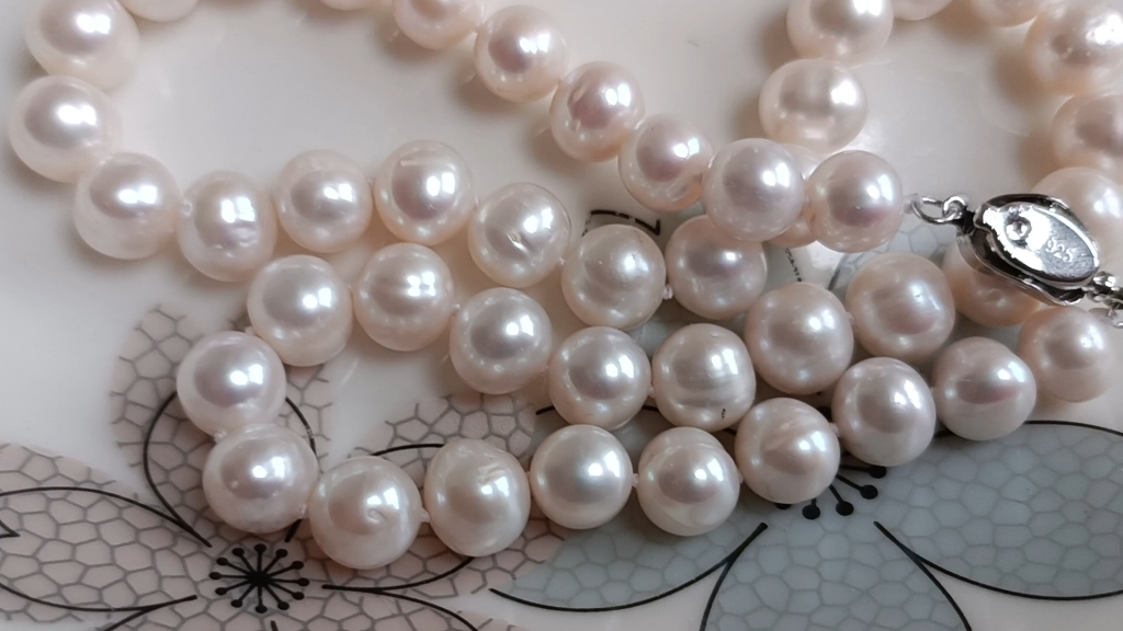 极强光9-10mm无核珍珠项链超白菜130包邮!