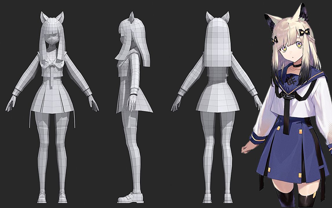3dmax人物建模:二次元"水手服少女"角色基础模型制作全流程!