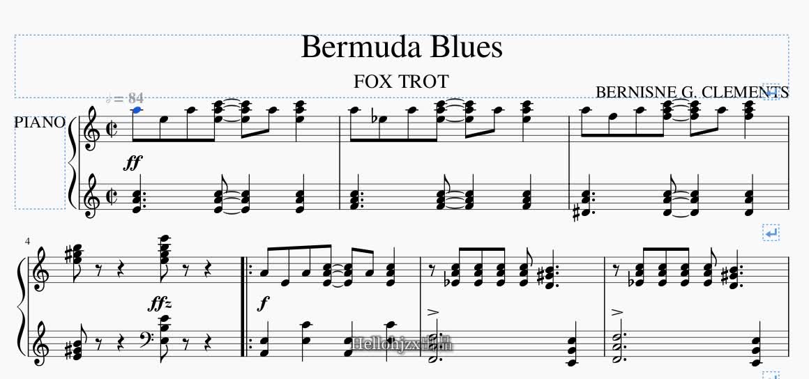 [图]【伯尼斯·克莱门茨】《百慕大蓝调狐步舞曲》-Bernisne G. Clements:Bermuda Blues(1919年出版)早期布鲁斯经典爵士乐