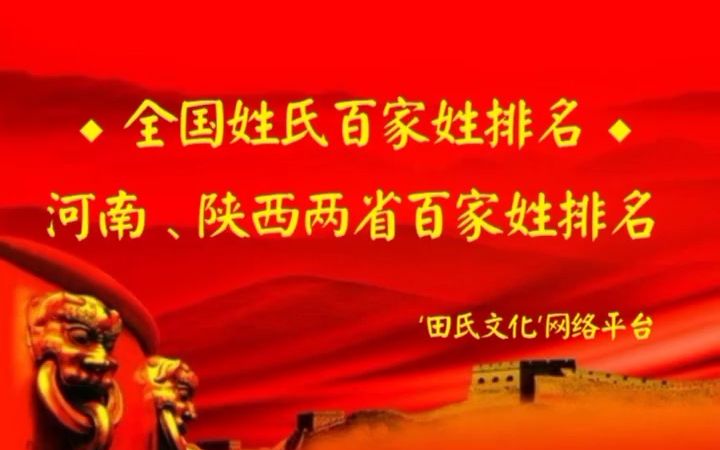 【田氏文化】田姓在全国及河南、陕西百家姓排名是多少?田姓人口哪个省最多?哔哩哔哩bilibili