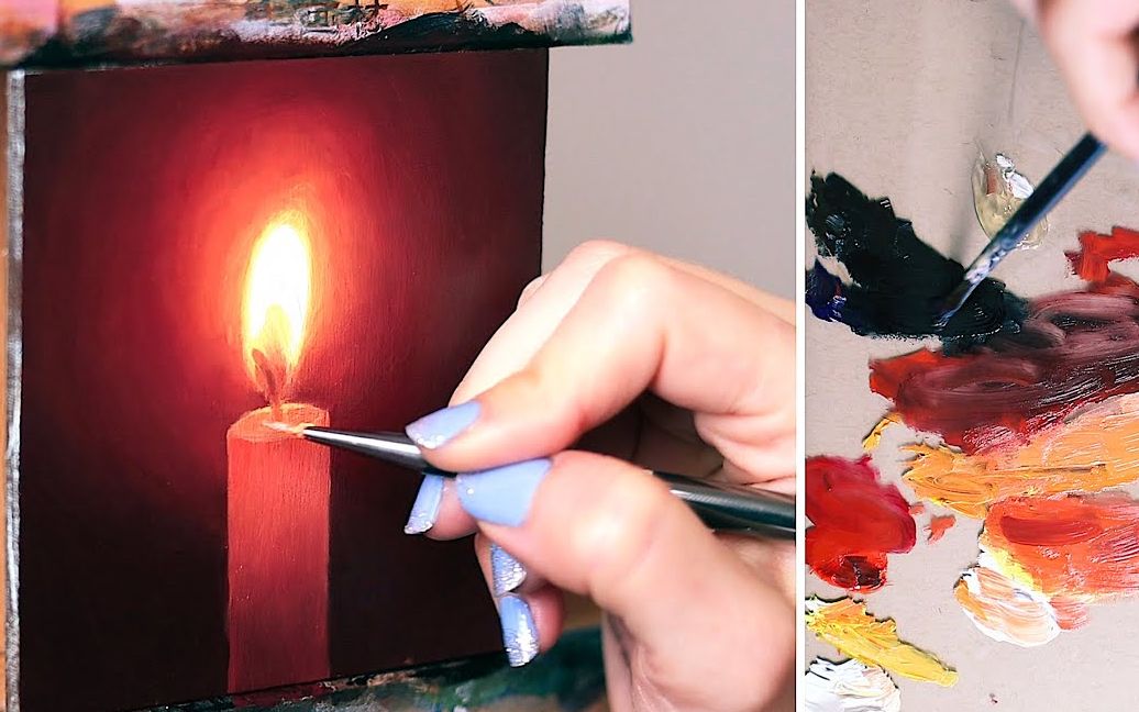【油画】画一只蜡烛,祝你生日快乐!丙烯画临摹 发光的蜡烛