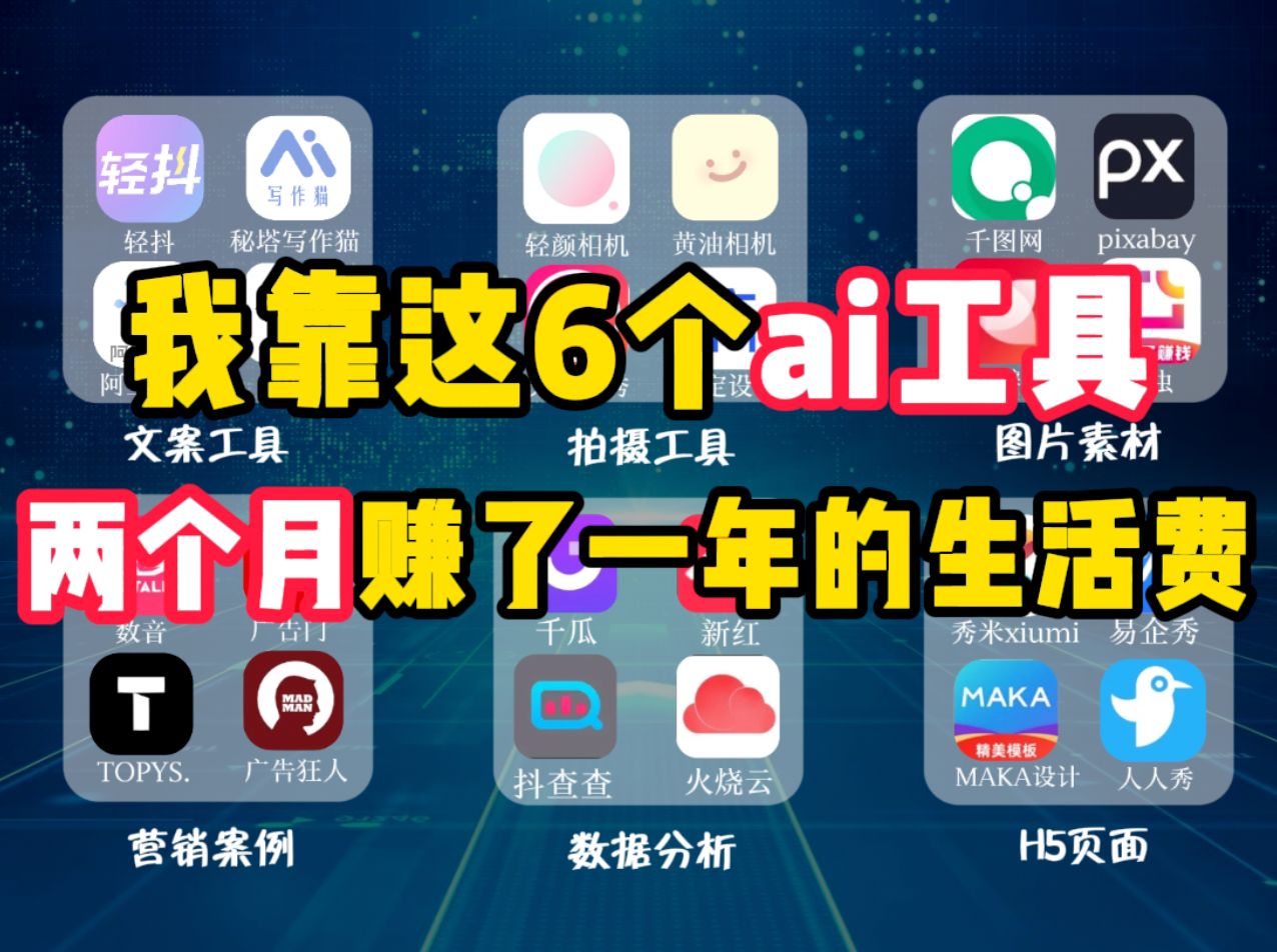 【线上兼职】2个月的时间,我靠这6个AI工具挣了一整年的生活费,宅家有手机就能做的副业!!哔哩哔哩bilibili