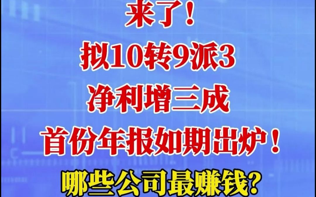 来了!拟10转9派3,净利增三成,首份年报如期岀炉!哪些公司最赚钱?哔哩哔哩bilibili