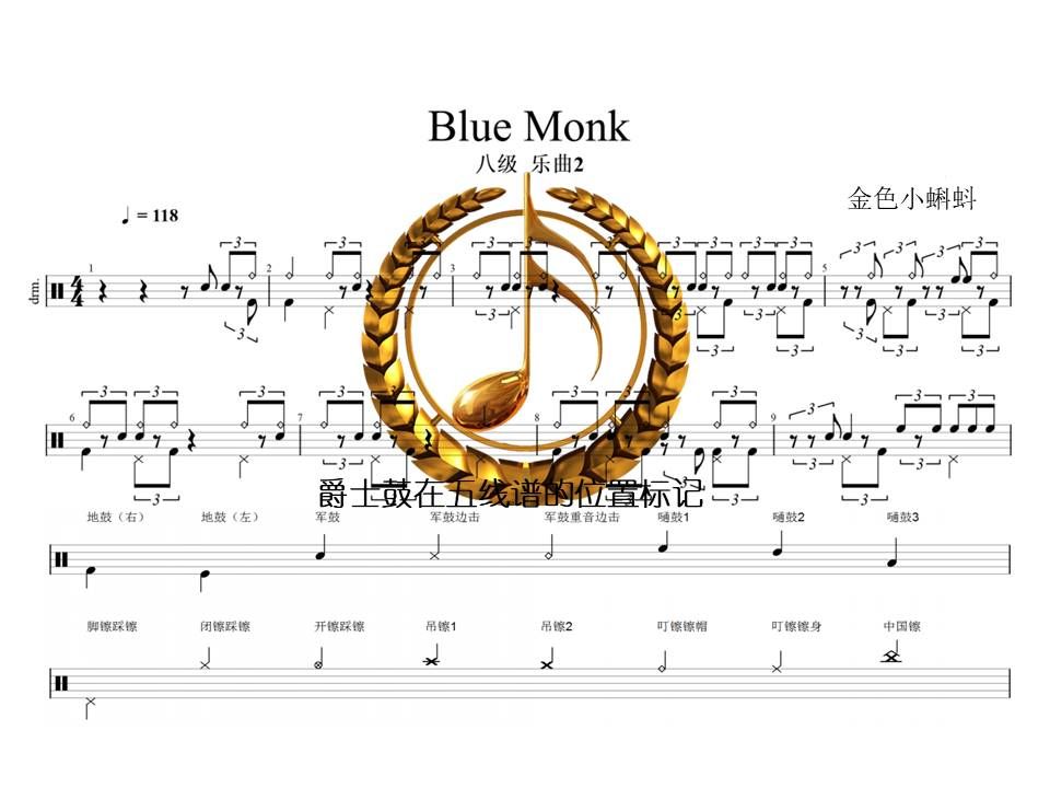 Blue Monk【中国音乐学院8级】爵士鼓、架子鼓、专业鼓谱教学、制作鼓谱、原版鼓谱、静态动态鼓谱、有鼓无鼓伴奏哔哩哔哩bilibili