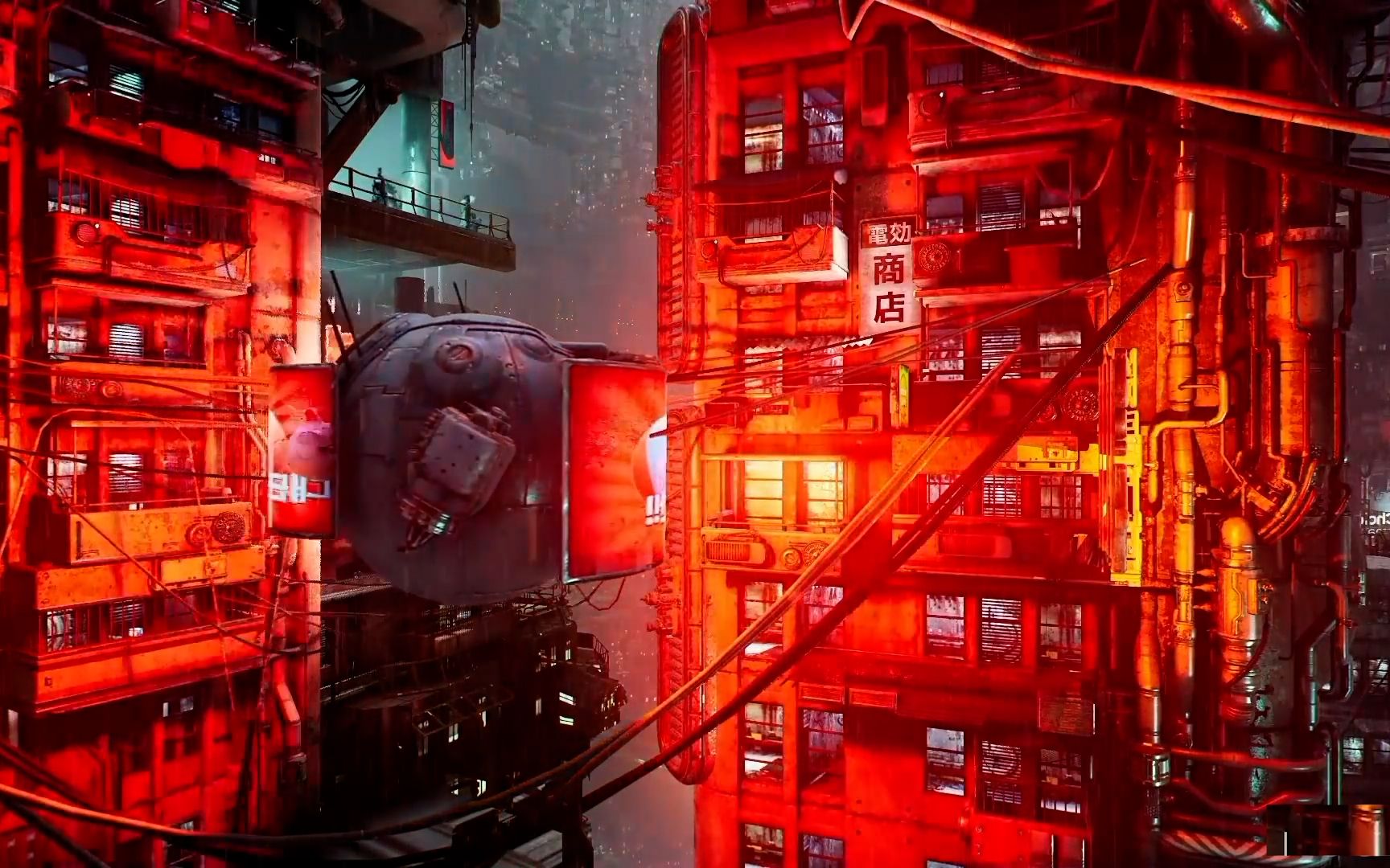 赛博朋克风-工业居民区-未来-雨街道噪音