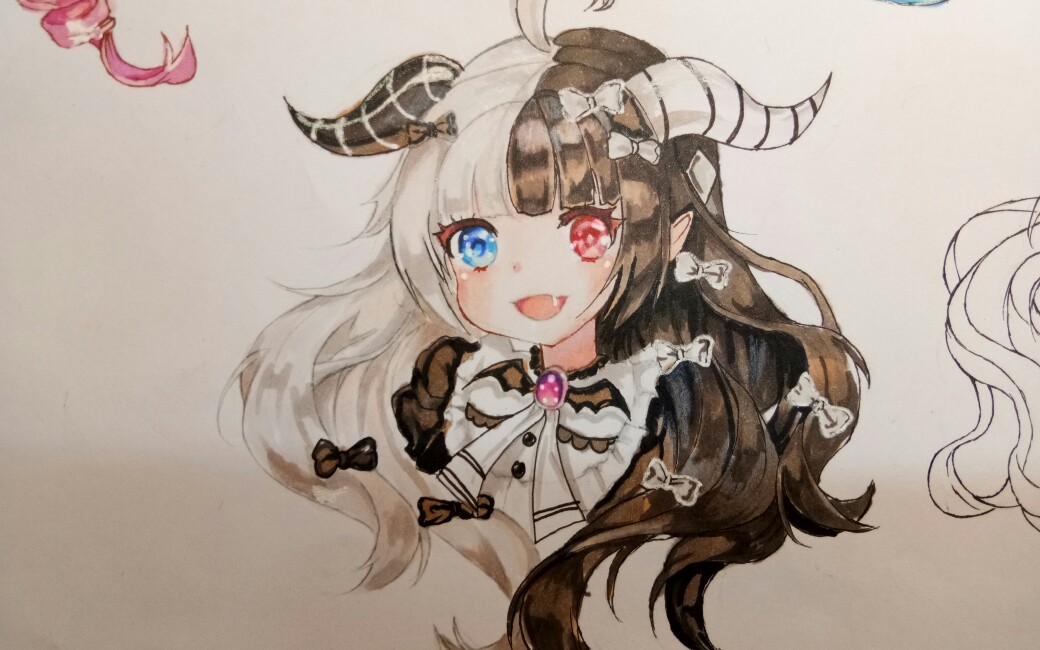 [马克笔手绘]乱涂一只黑白异瞳的妹子(第三弹)