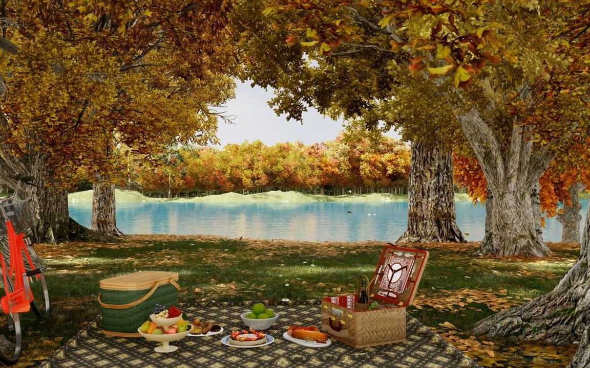 【白噪音】超长8小时丨秋天的早上在湖边野餐(享受温暖的阳光,吹动