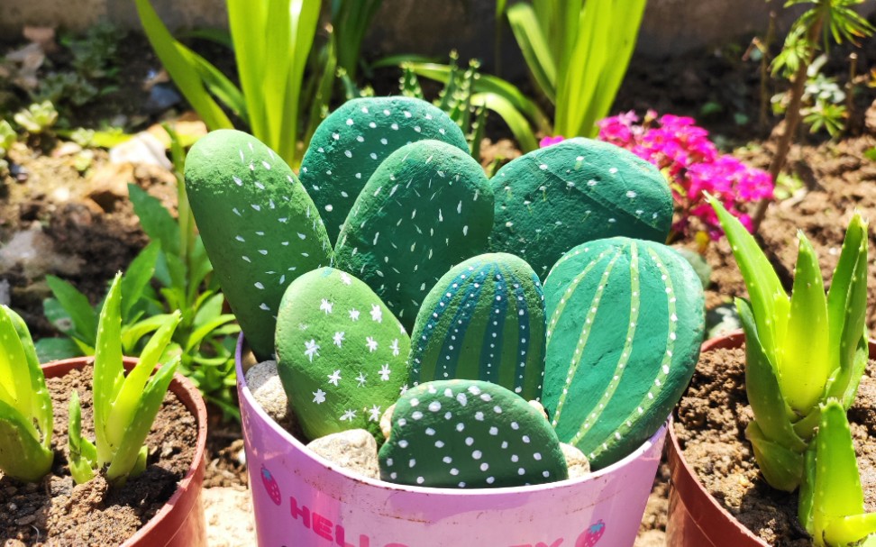 石头画仙人掌~我没刺我也不需要浇水~_哔哩哔哩 (゜-゜)つロ 干杯