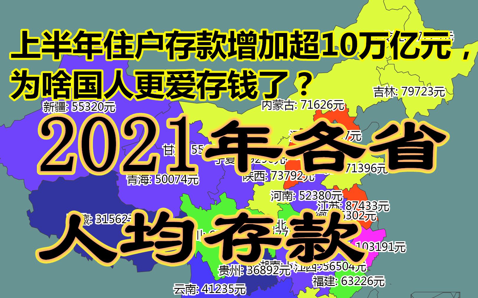 上半年住户存款增加超10万亿元,为啥国人更爱存钱了?爱存钱是好事吗?2021各省人均存款数据可视化哔哩哔哩bilibili