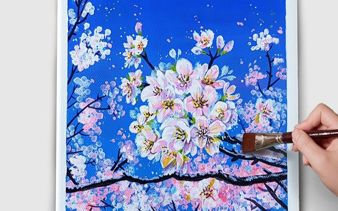 【丙烯画】【绘画教程】盛开的樱花-acrylic painting for beginner