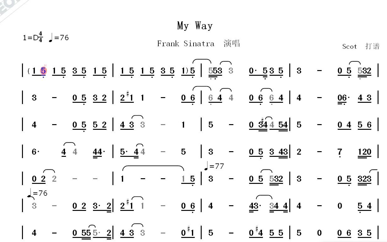 【怀旧经典歌曲】my way (frank sinatra演唱)--动态简谱