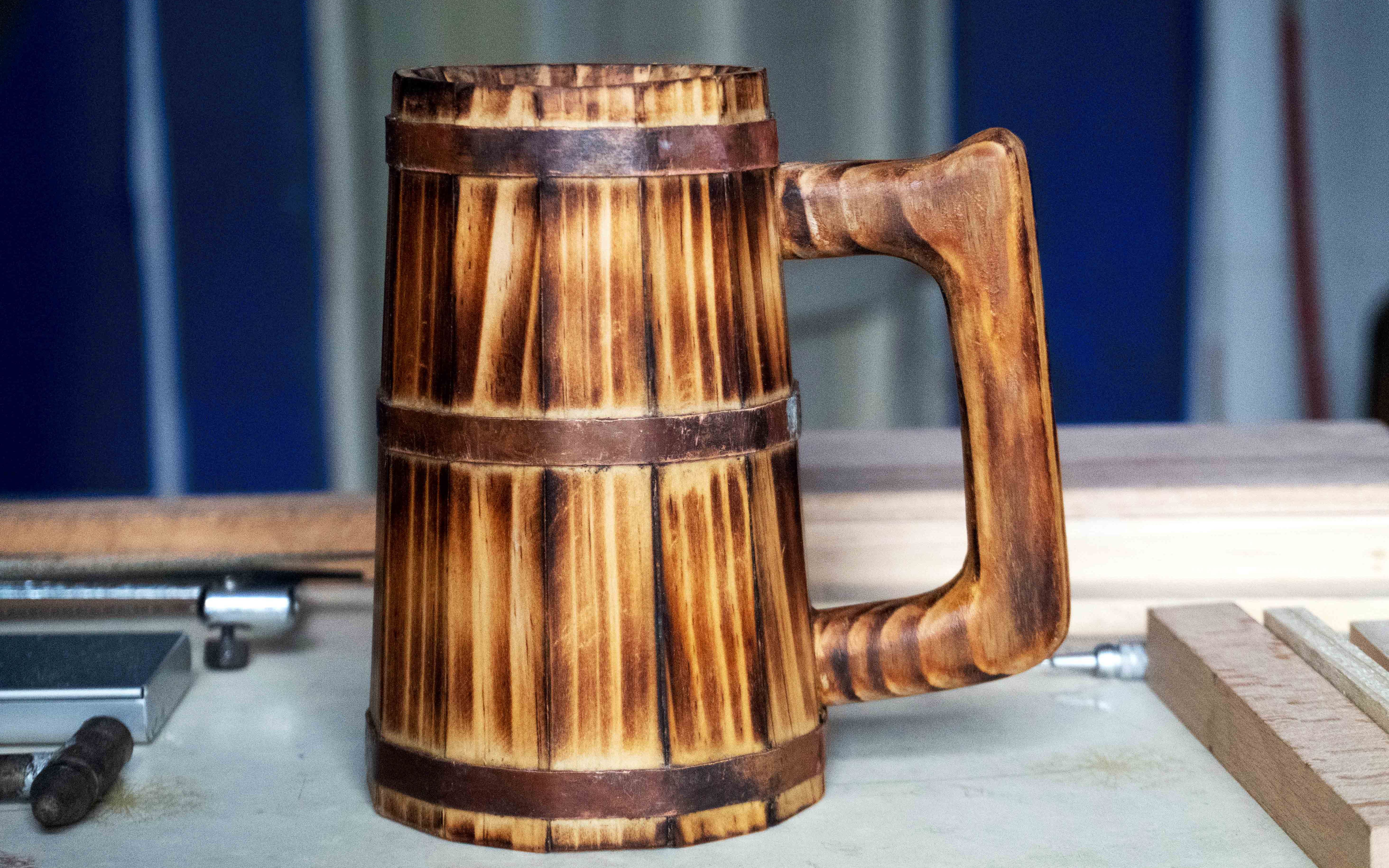 原创diy做个维京风格的木啤酒杯虽然up不喝酒