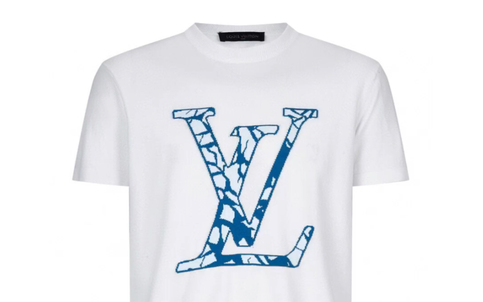 说一下原单lv路易威登蓝白logo提花毛织短袖