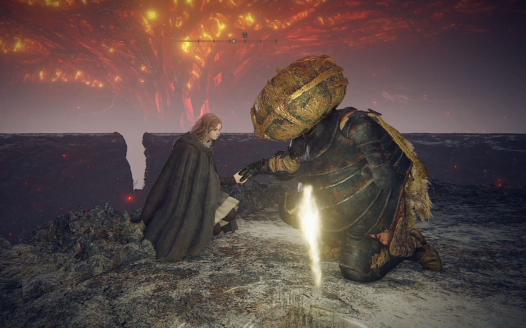 对比版艾尔登法环老头环世界名画黄金树烧了最终boss打完了老婆还在但