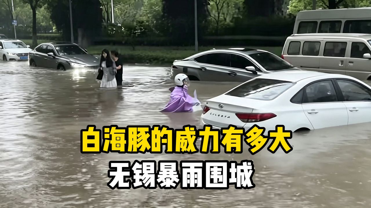 白海豚威力有多大？外围暴雨突降无锡，水淹膝盖 全城车辆大半漂浮