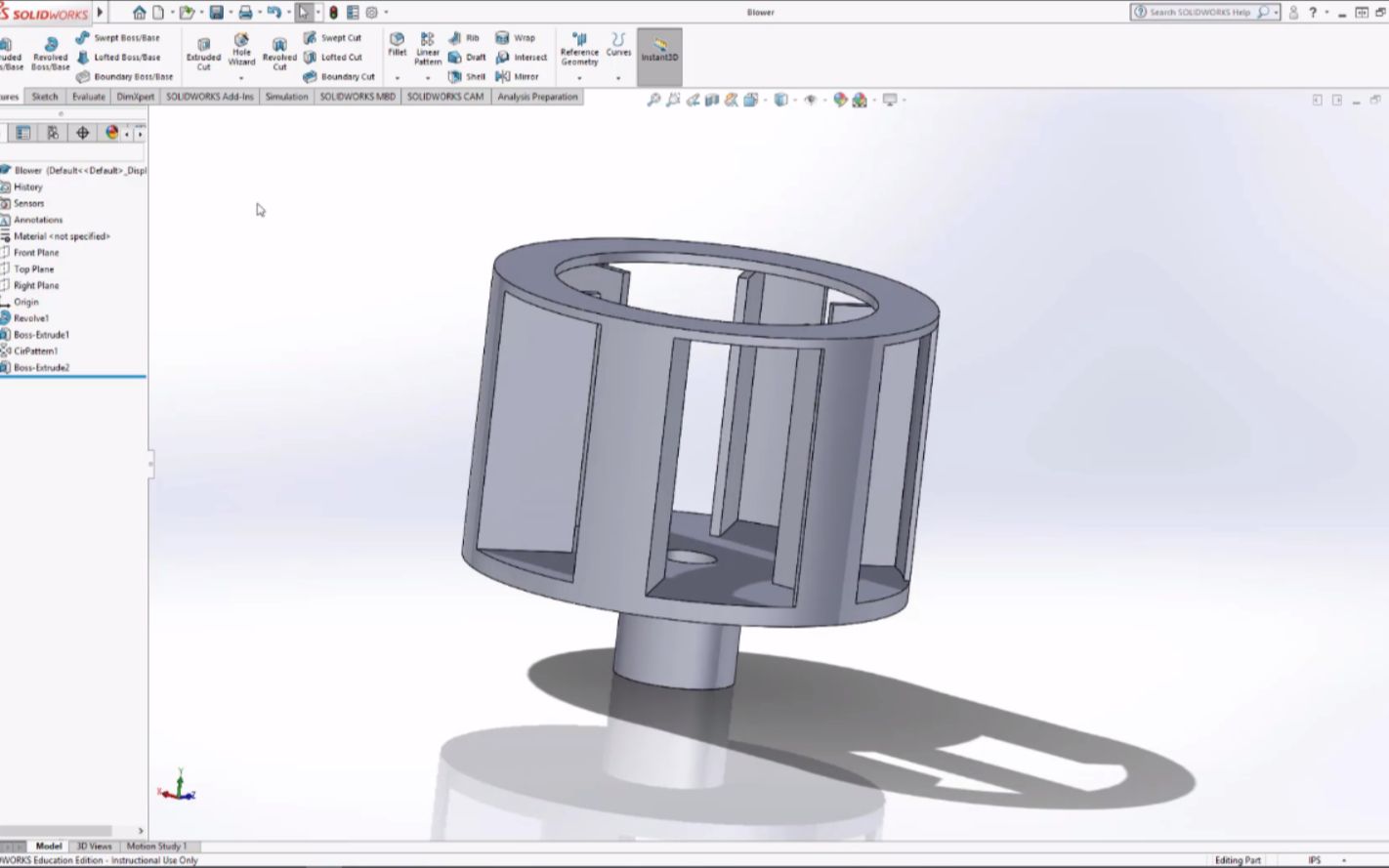 L194:商用吹风机范例 之 Blower零件建模 | SolidWorks英文教学 | 建模哔哩哔哩bilibili