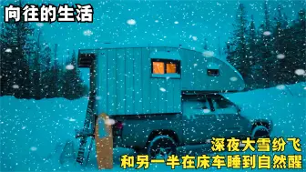 Download Video: 外面大雪纷飞，点燃柴火炉，和另一半在床车里，一觉睡到自然醒