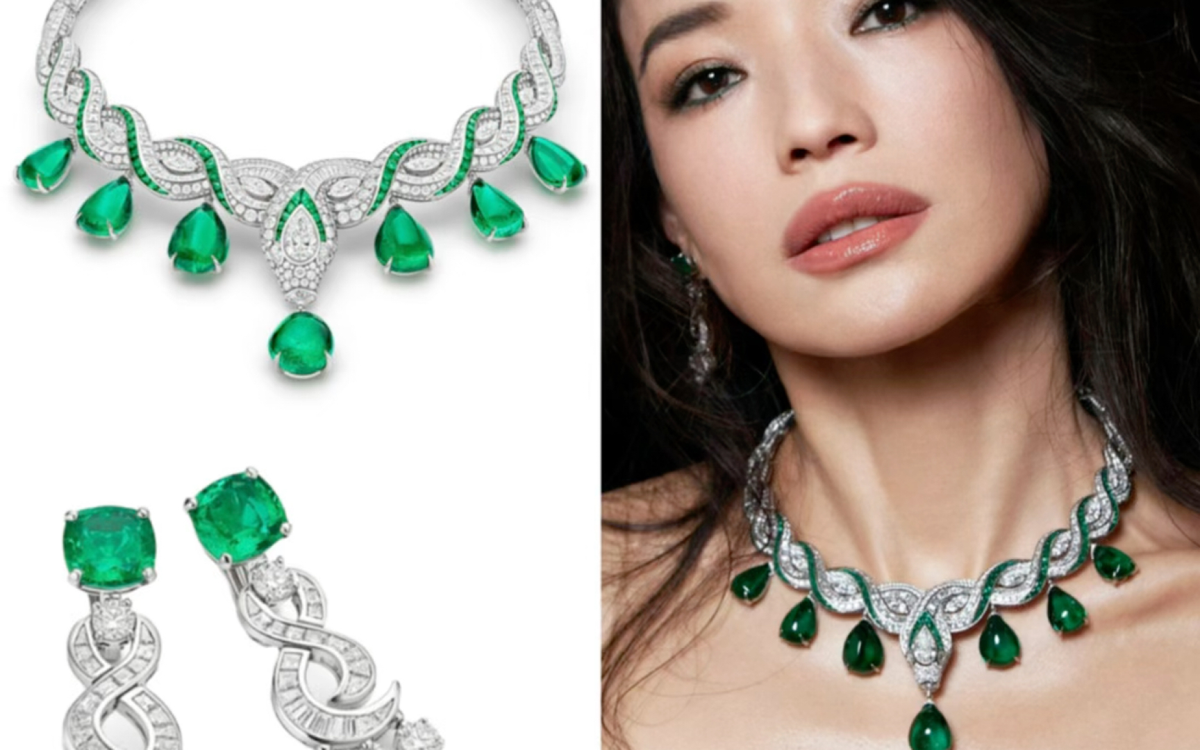 舒淇@宝格丽晚宴 佩戴 serpenti baroque 巴洛克灵蛇1祖母绿铂金项链