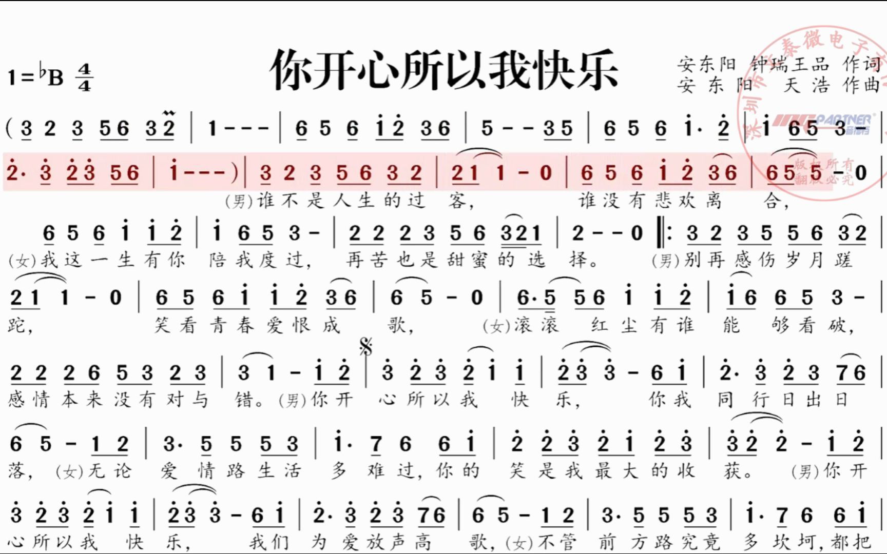 [图]歌曲《你开心所以我快乐》，电吹管演奏动态简谱