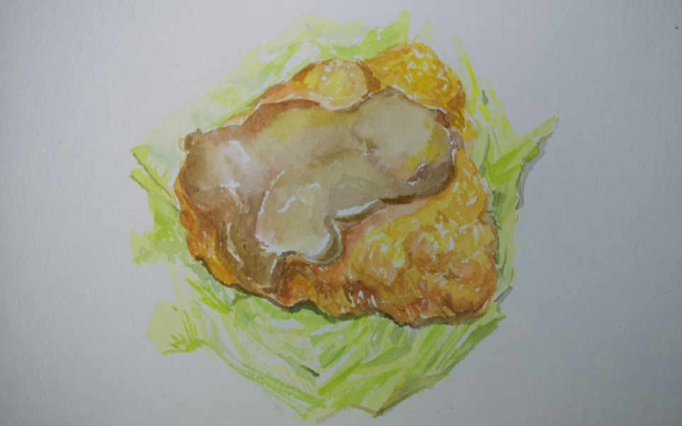 美食水彩油炸鸡排手绘过程疫情期间想吃鸡排吃完顺便画下来