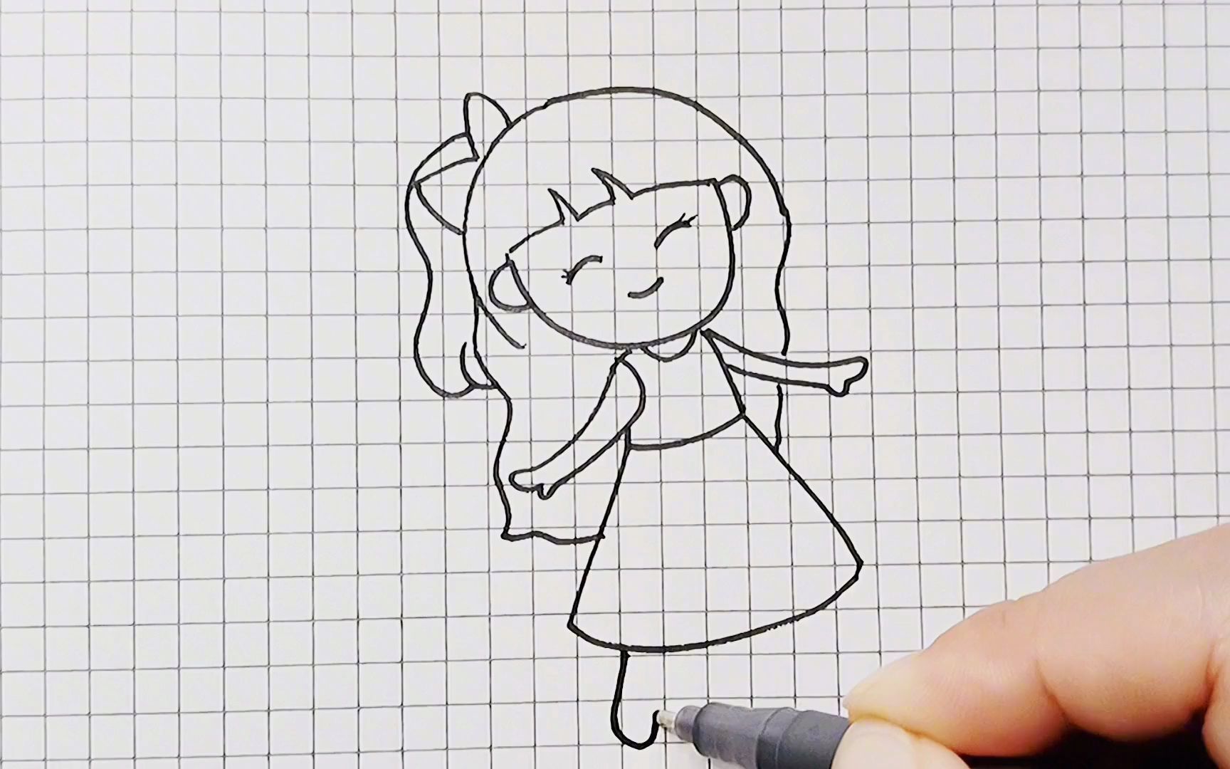 一个很快乐的小女生简笔画,喜欢的带走吧!