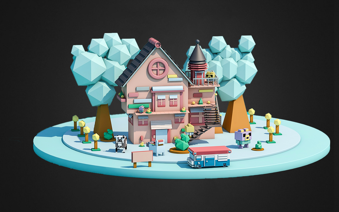 【zbrush雕刻】q版小别墅场景建模教程,zbrush手办模型雕刻,zb场景