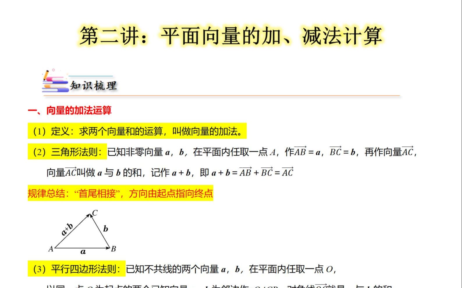 [图]高一数学：平面向量的加法、减法