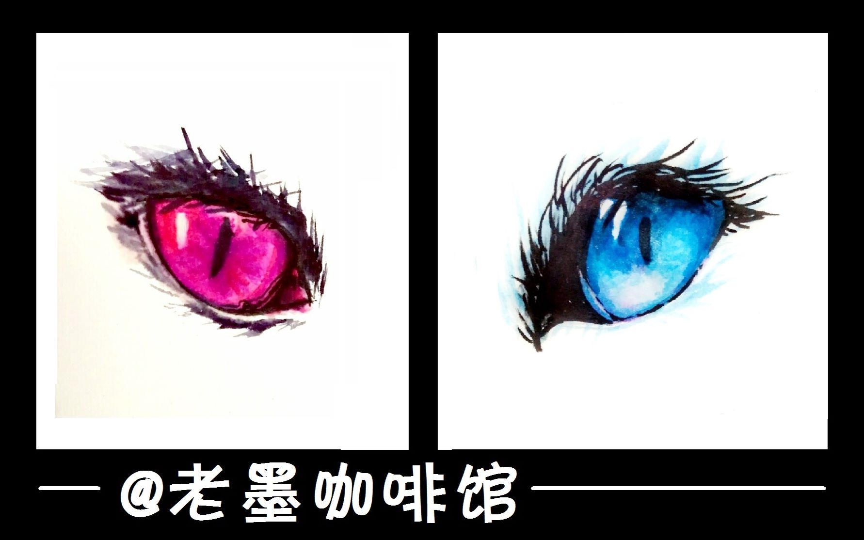 水彩画两只猫眼睛希望好运