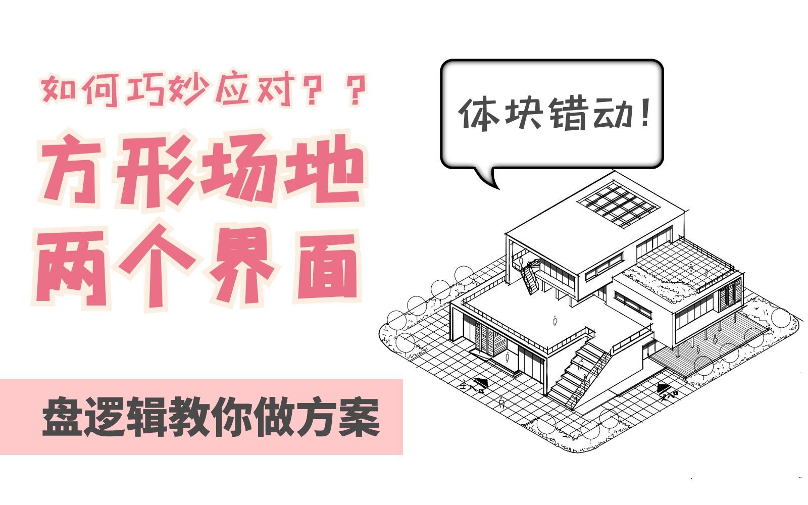 【建筑快题超简单】体块错动巧妙应对方形场地!大平台、灰空间、取景框一应俱全!盘逻辑教你做方案!哔哩哔哩bilibili