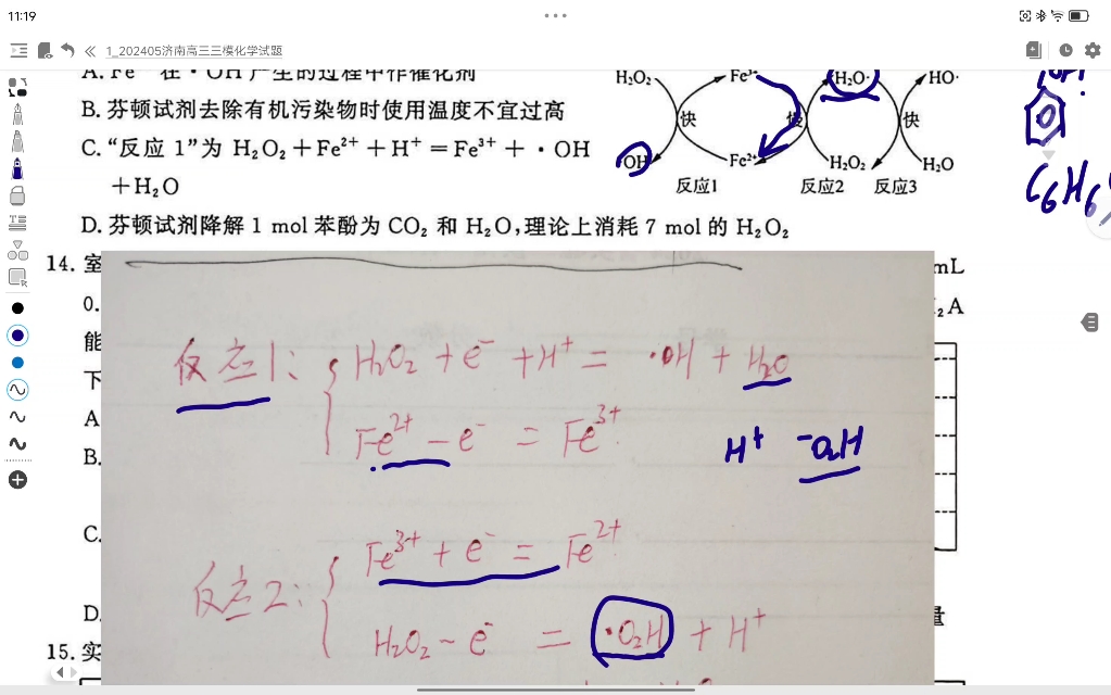 济南三模化学试题出错误了,13题的正确解答来了.双氧水 芬顿试剂.哔哩哔哩bilibili