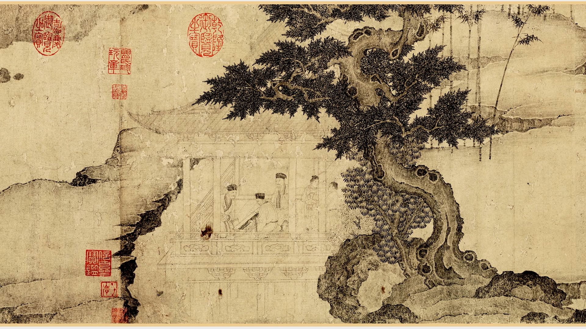 北宋 李公麟-商山四皓会昌九老图 纸本30.7x238