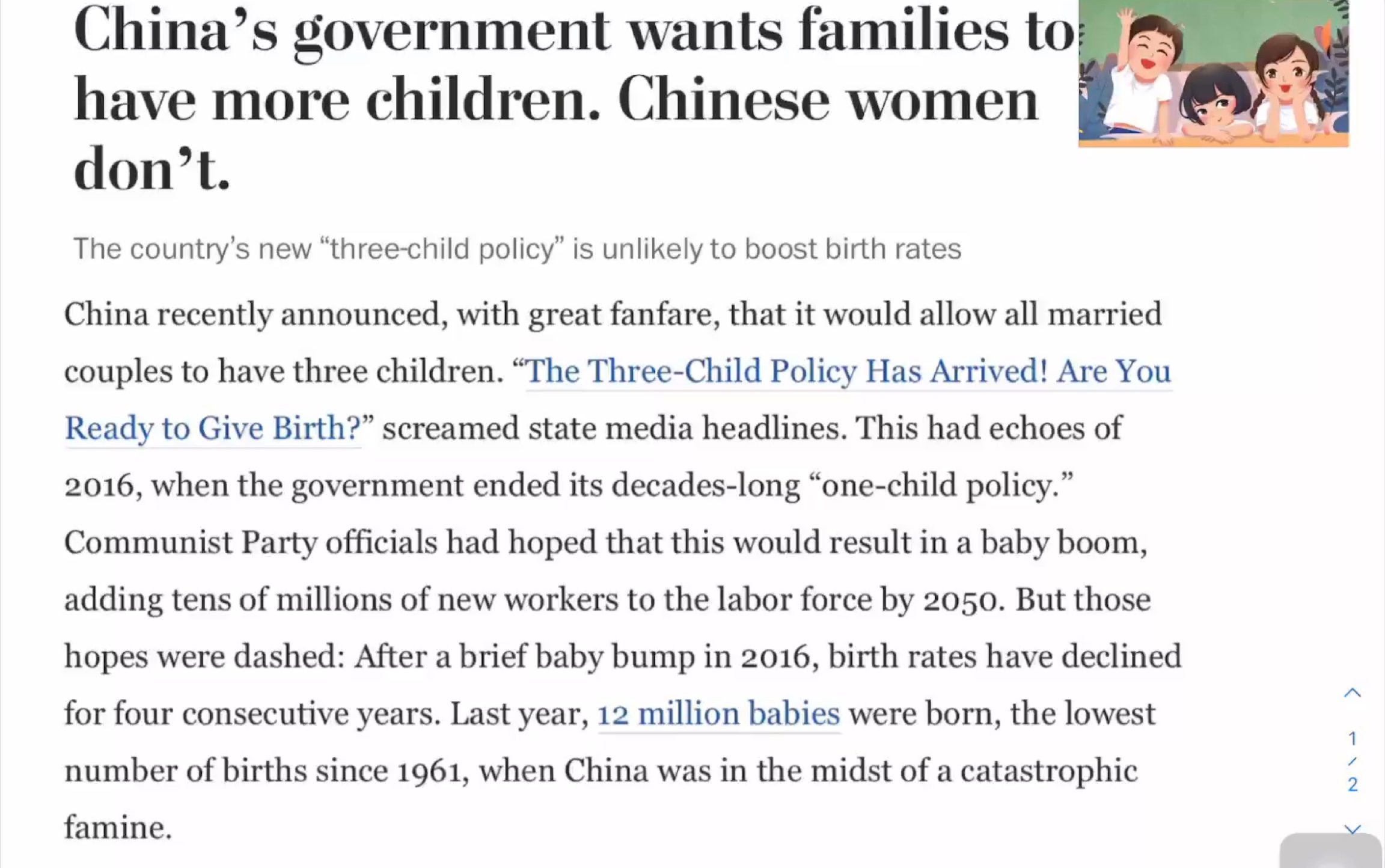 [图]【英语精读50】《华盛顿邮报》three-child policy