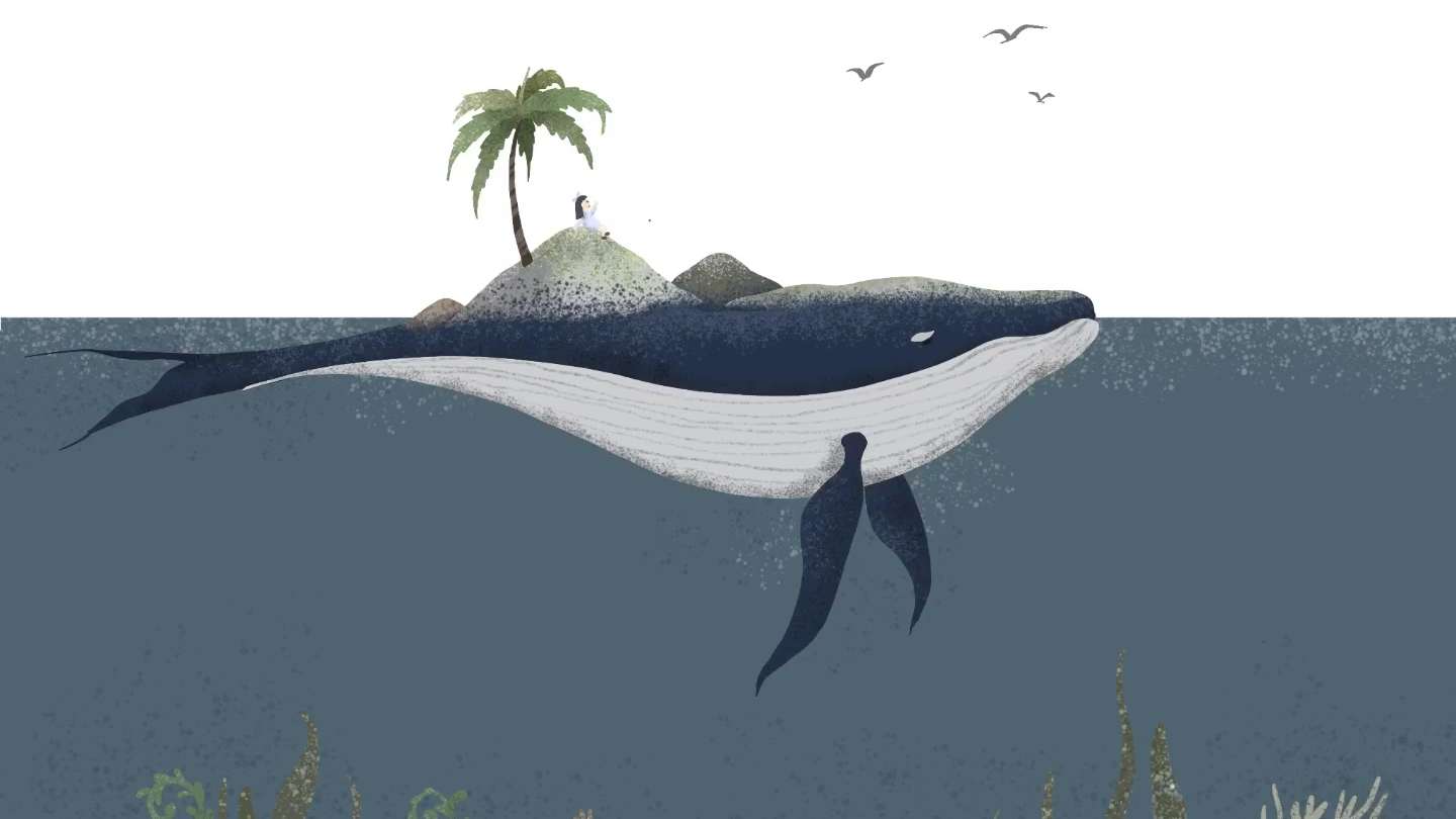 【procreate】化身孤岛的蓝鲸插画练习