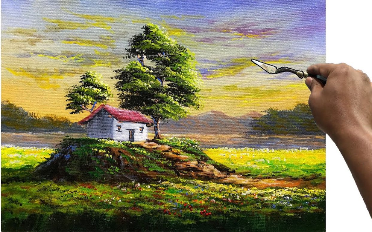 【丙烯画】【绘画教程】风景画-acrylic landscape painting scenery