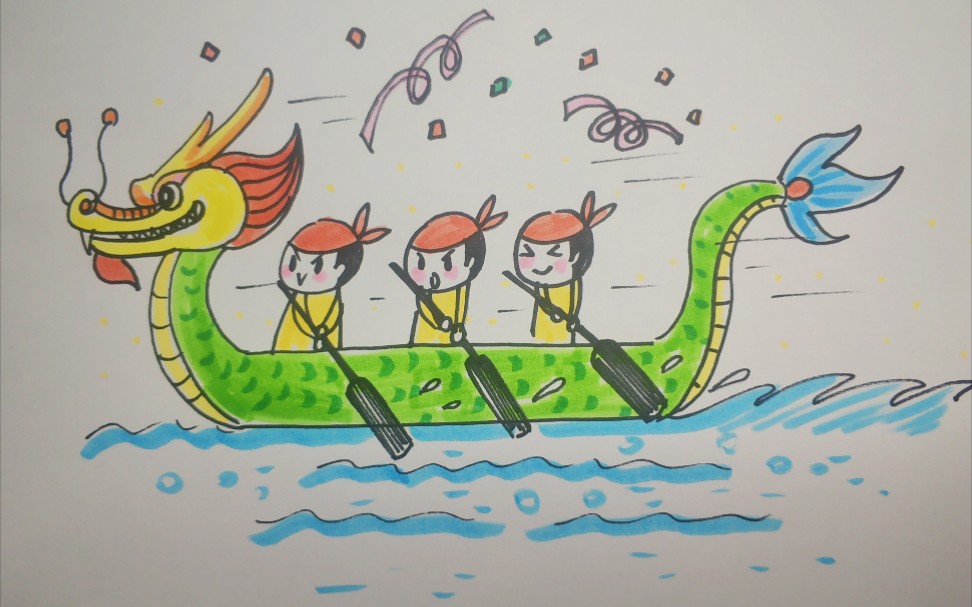 赛龙舟儿童画简单图片