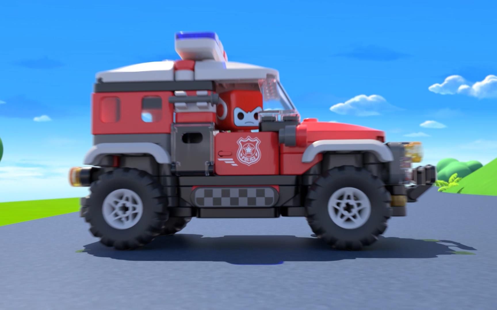 布鲁可警车在山路上追击拦截匪徒_哔哩哔哩_bilibili