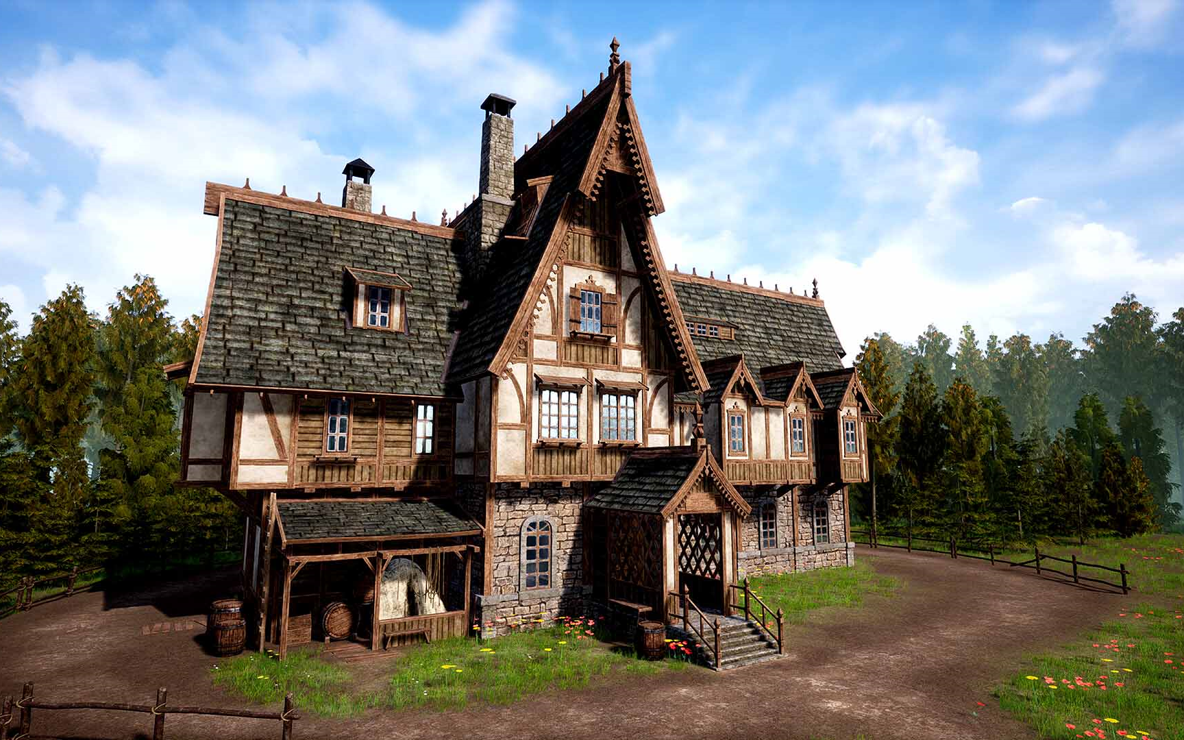 maya场景建模古式田野场景小房屋建模次世代场景房屋模型制作教学