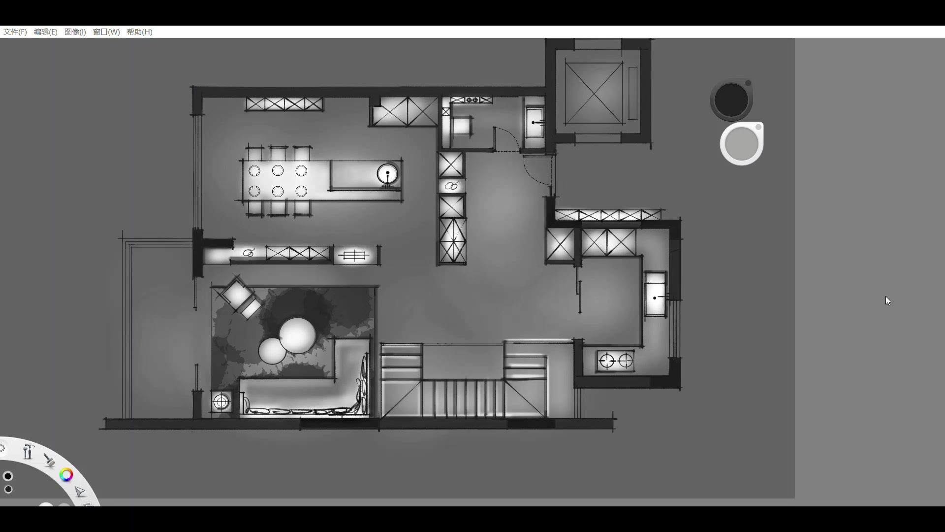 sketchbook室内设计平面手绘过程录屏一层