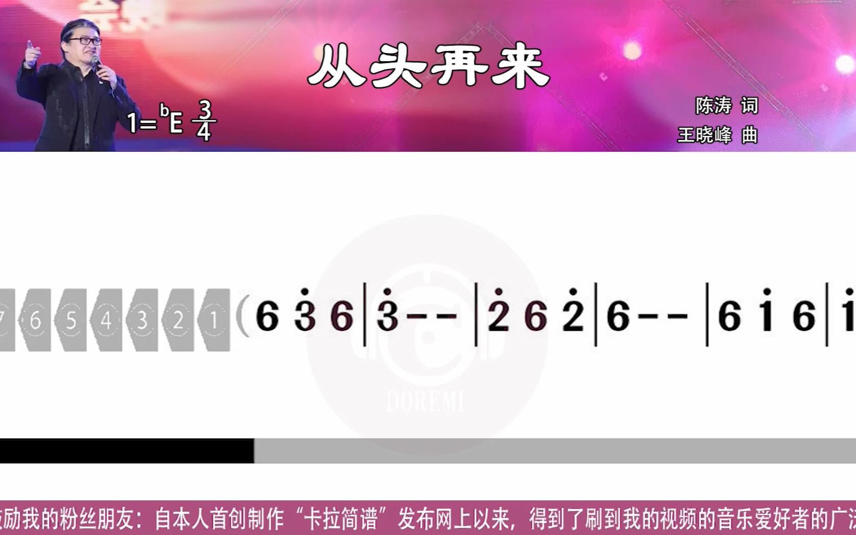 《从头再来》C调(原调E)带歌词伴奏新型高清动态谱演奏用伴奏动态谱卡拉简谱C调口琴伴奏电吹管伴奏笛子伴奏二胡伴奏乐器伴奏葫芦丝伴奏哔哩哔哩...