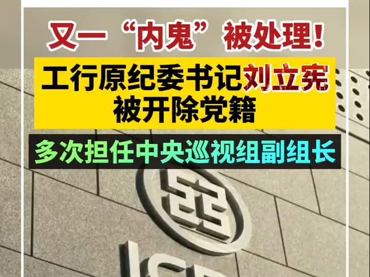 工行原纪委书记刘立宪被开除党籍,曾多次担任中央巡视组副组长哔哩哔哩bilibili