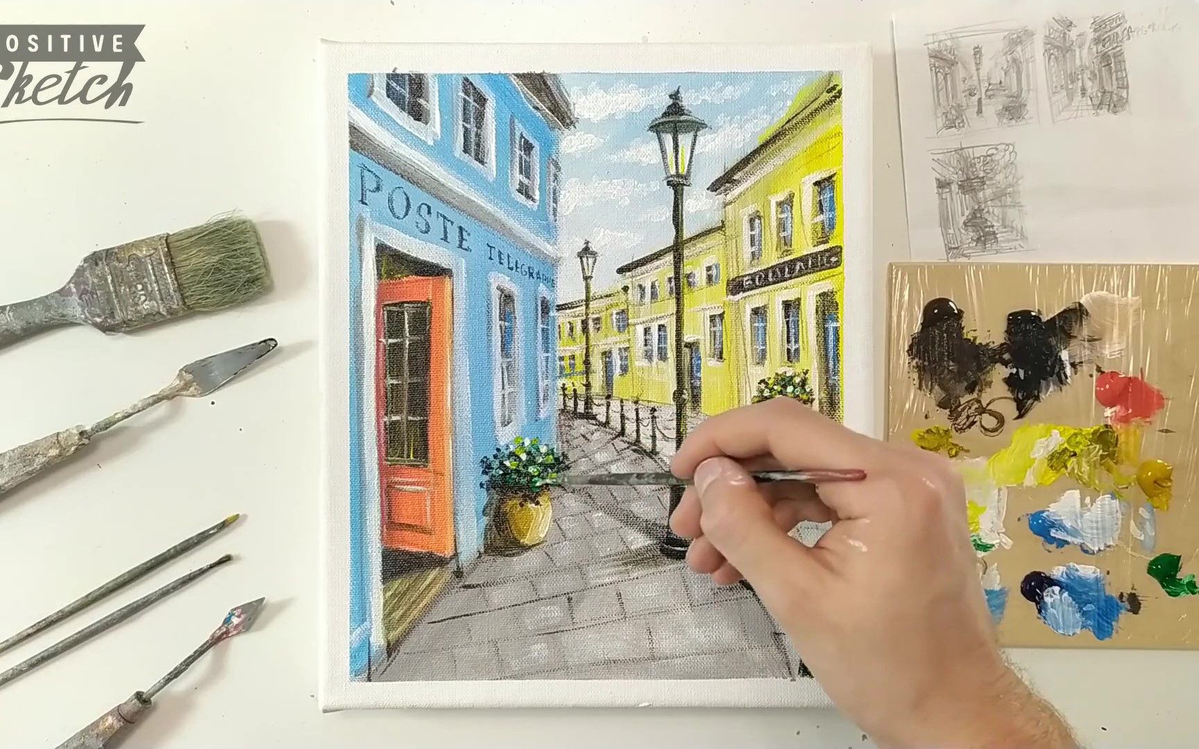 【丙烯画】丙烯酸画法国邮局城市绘画