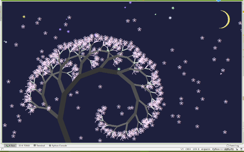 [图]【月下樱花】使用python小乌龟turtle画一棵螺旋生长的樱花