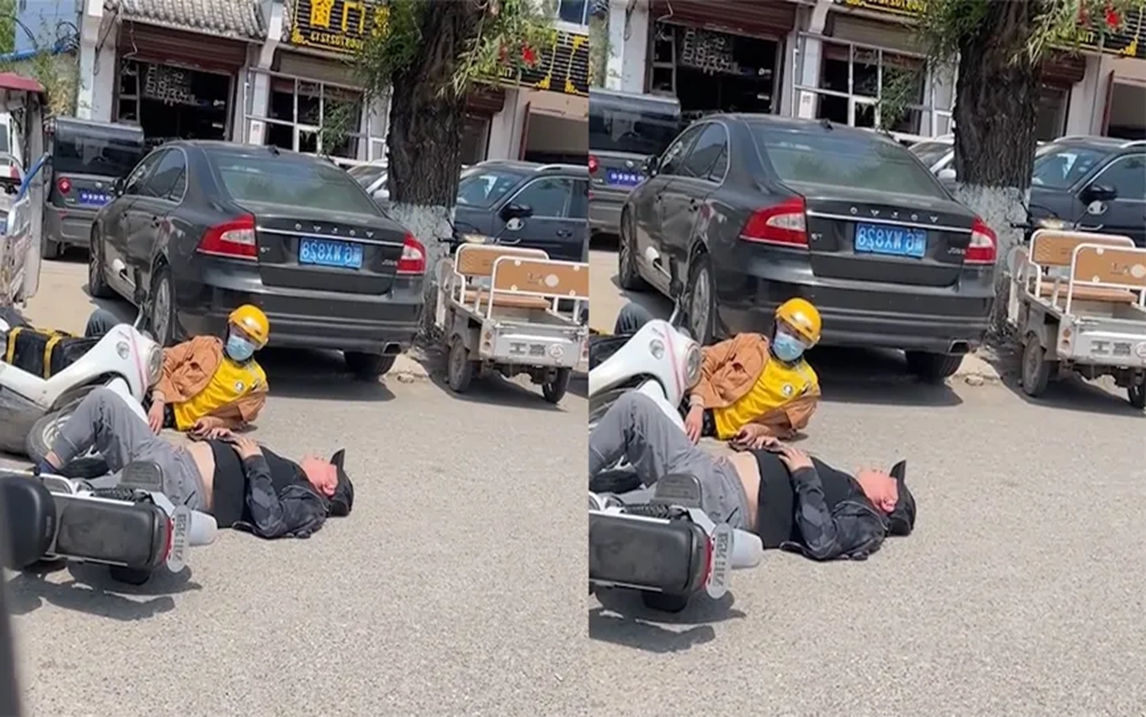 外卖小哥和大爷电动车相撞,两人双双倒下谁也不起:咋还唠上了?