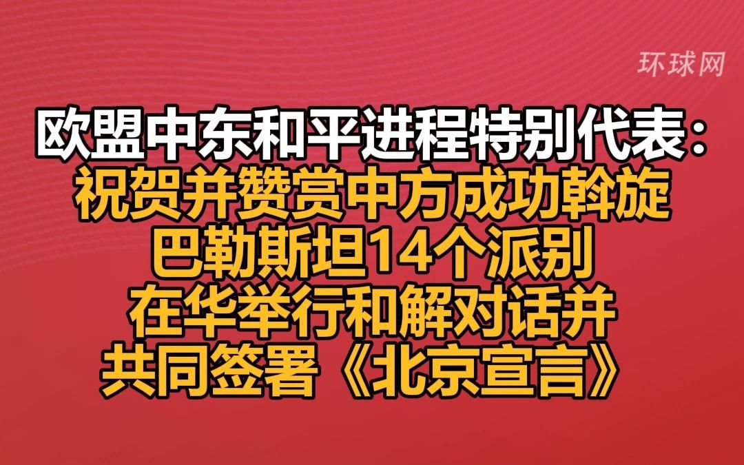 欧盟中东和平进程特别代表:祝贺并赞赏中方成功斡旋巴勒斯坦14个派别在华举行和解对话并共同签署《北京宣言》哔哩哔哩bilibili