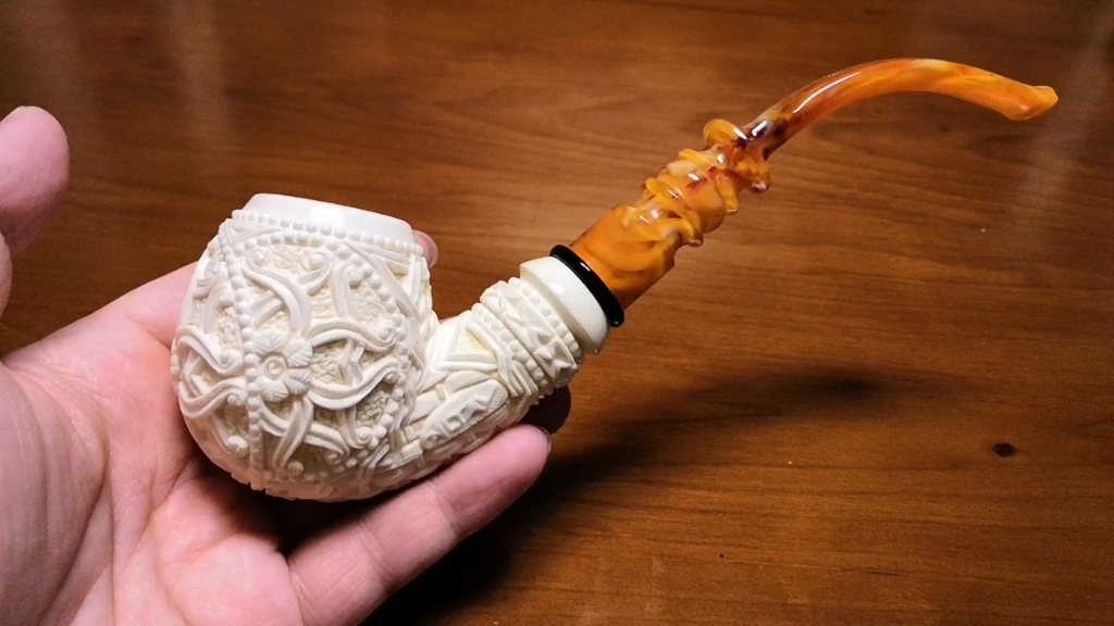 土耳其进口海泡石烟斗,大号雪花苹果花篮弯斗,altay大师签名斗,雪花料