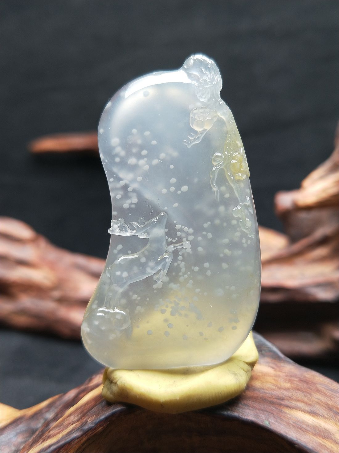 翡翠高冰雪花棉作品一鹿有你