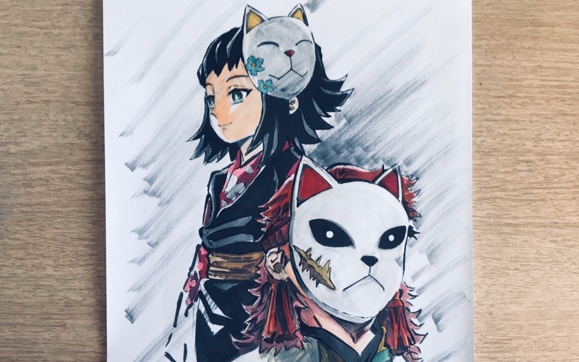 马克笔手绘锖兔和真菰