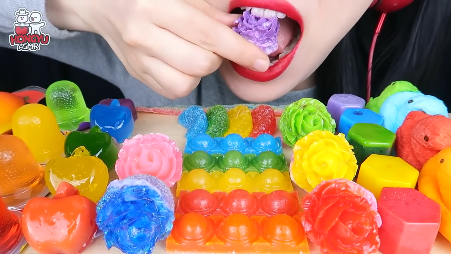 彩虹琥珀糖 果汁硬糖咀嚼声控 蜡瓶糖爆浆